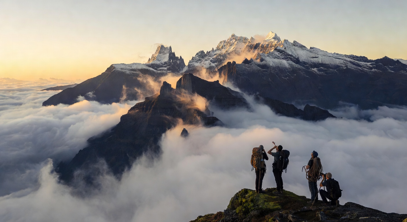 Rwenzori Mountains at sunrise with golden light over snow-capped peaks