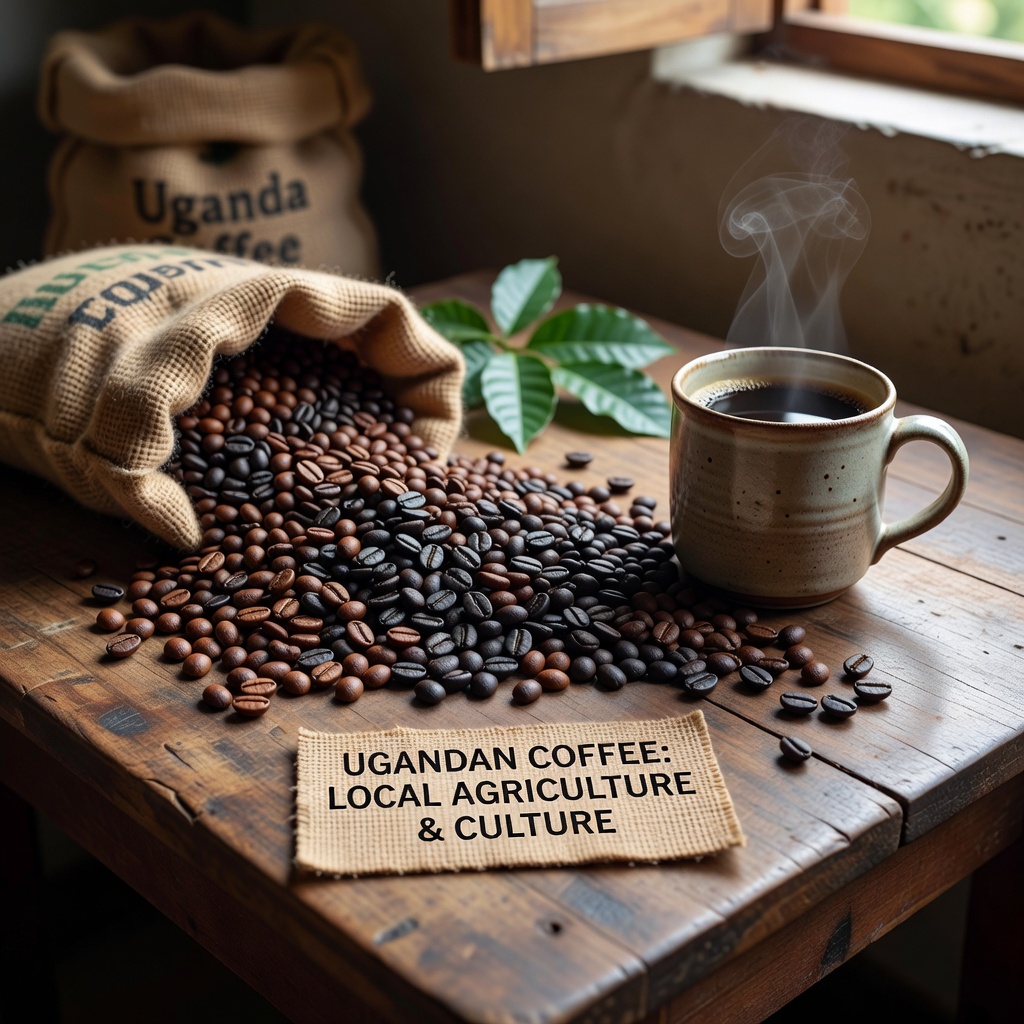 Freshly harvested Ugandan Robusta coffee beans drying in the sun