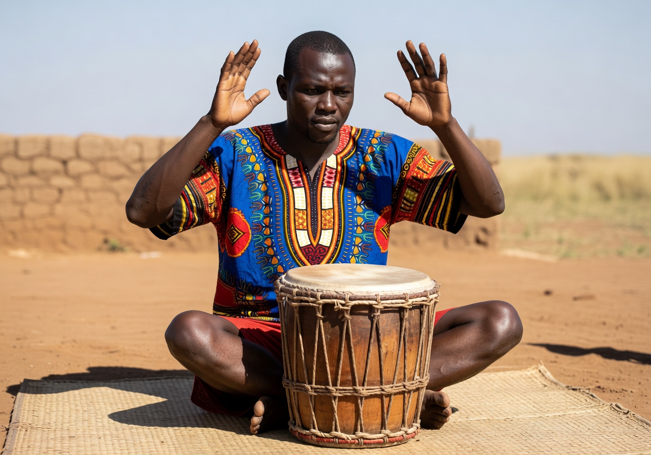 Traditional Ugandan drums being played at a cultural ceremony