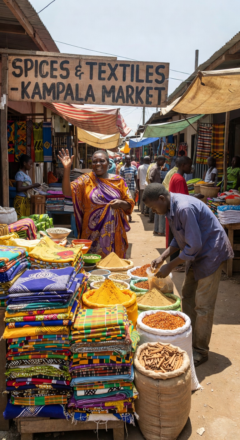 Colourful market vendors selling fresh produce in Uganda