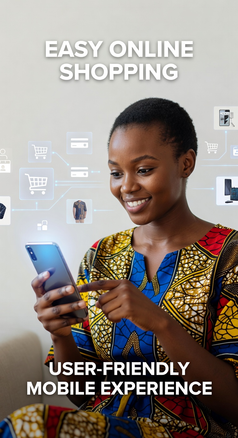 Young Ugandan using mobile phone for online shopping and digital services